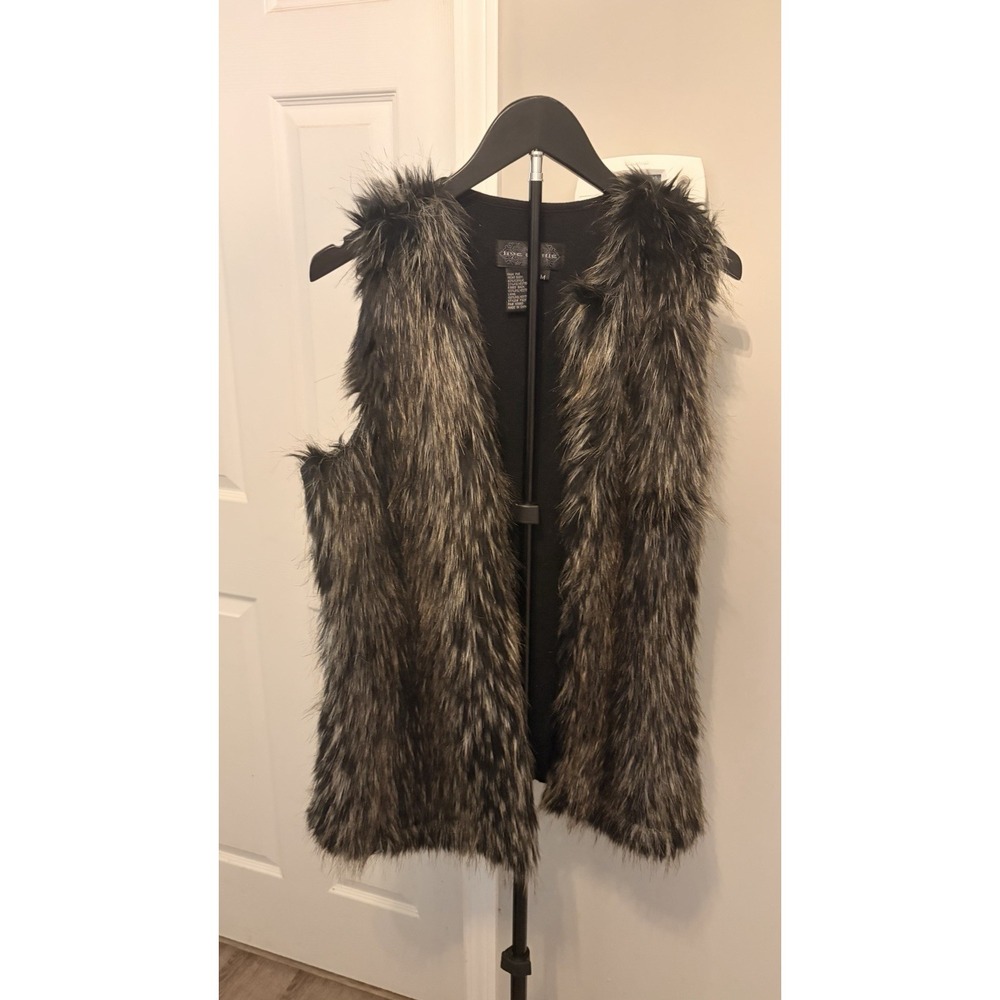 Live a Little Shaggy Faux Fur Vest Womens Medium Knit Back Winter Boho Glam Y2K